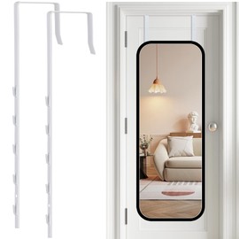 Dexspoeny Over-The-Door Mirror Hanger, Adjustable 13.6 in Door Mirror Hanger with Protective Lining, Prevent Scratches, 2 Pcs Mirror Brackets Perfect Height and Fit (Mirror Not Included) - White