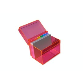 OSCO Neon Acrylic Index Box | Regular | A to Z Divider Tabs | 100 Lined Note Sheets Included (6" X 4") | Ruled Revision Flash Cards | Recipe Notes | Office Contacts Filing |