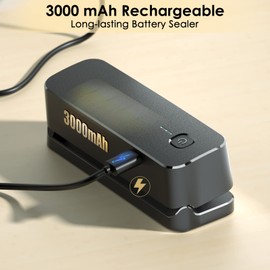 FEPPO Bag Sealer, Mini Bag Sealer 3000mAh Rechargeable Quick Heat Sealer with 3 Sealing Gear & 3.93" Heating Strip, Food Sealing Machine Kitchen Gadgets For Chip Bags Plastic Bags Mylar Bags