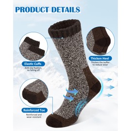 Senker Fashion Merino Wool Socks for Men Women, Hiking Thermal Warm Thick Crew Sock for Winter Outdoors Work 3 Pairs