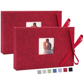 Vienrose Small Photo Album 4x6, Mini Picture Book with 26 Pockets, Clear Pages Holds 52 Photos, Linen Fabric Cover Postcards Photobook Red 2 Pack