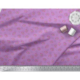 Soimoi Purple Cotton Canvas Fabric Monster Lips & Teeth Face Print Sewing Fabric metre 42 Inch Wide