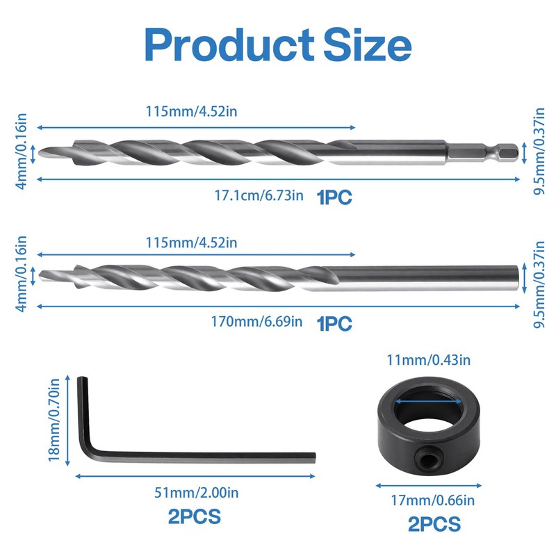 2 Pcs 9.5mm Pocket Hole Drill Bits, High Speed Steel