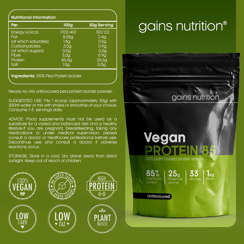 GN Vegan Protein 85 Protein Powder | 1kg Unflavoured Pea