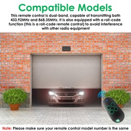 TOPD4REN 806TS-0290 Garage Door Remote Control, Fixed Code 4-Channel Dual-Frequency Transmitter Capable of Transmitting at 433.92MHz and 868.35MHz Frequencies, Using Rolling Code to Avoid Interference