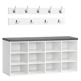 HOOBRO Shoe Storage Bench with Cushion, 39.4" L Entryway Bench with 12 Cubbies, Entryway Hall Tree with Storage, Shoe Cabinet with Coat Rack for Bedroom, Hallway, Holds up to 330 lb, BF112HX01G1