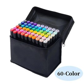 Professional Dual - Tip Drawing Markers: Unleash Creative Possibilities color marker permanent sketch marker multipurpose pen Art Materials - Color: 60 Colors