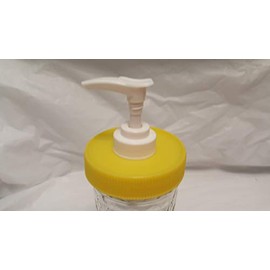 1 Yellow Plastic Lid & Pump Mason Jar Soap/Lotion/Condiment/Oil/Coffee Flavor Dispenser - Burgundy, Blue, Teal, Yellow, Purple or Pink. No Rusting Metal!