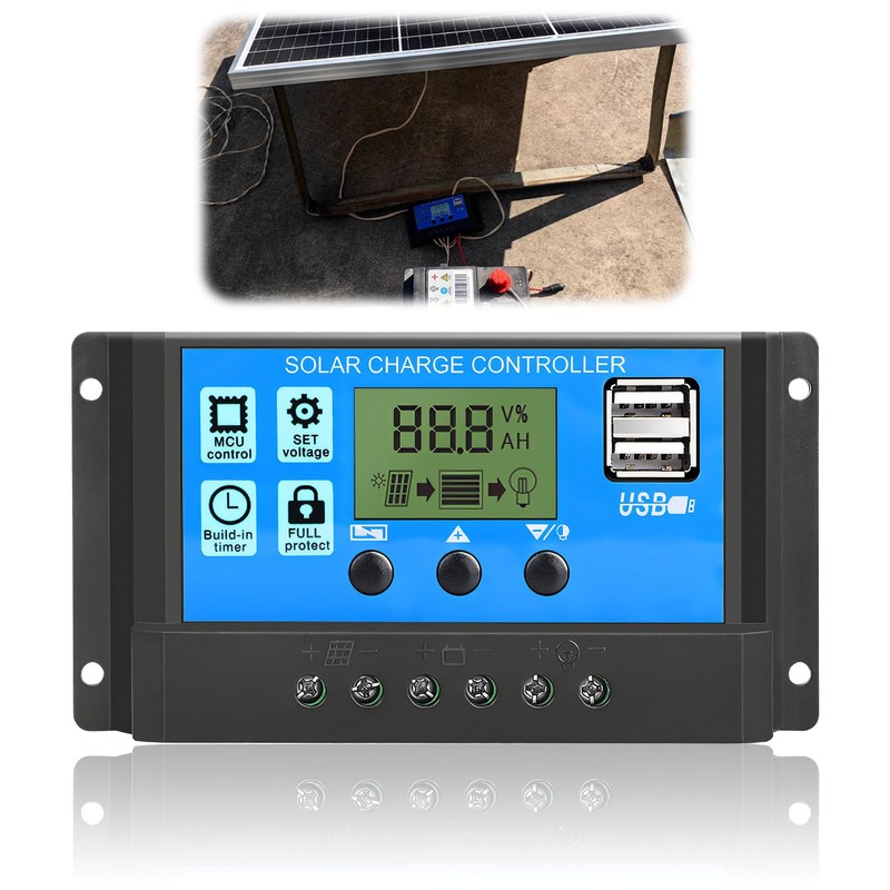 Solar Charge Controller Panel 30A, 12V/24V PWM Auto Parameter Adjustable
