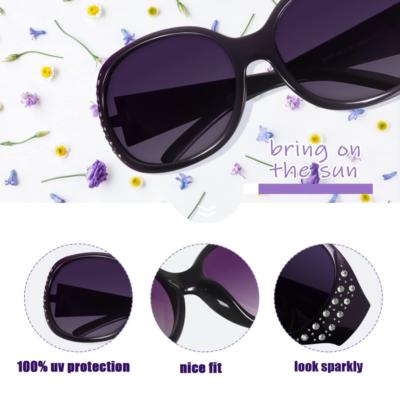 LVIOE Polarized Oversized Sunglasses for Women, Rhinestone Ladies Sunglasses with