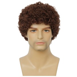 Salaibs Men's Brown Afro Wig Curly Short Wig 70s 80s Natural Realistic Synthetic Elves Wig for Disco Daily Use