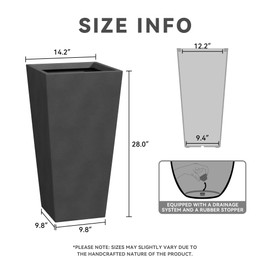 Kante 28" H Concrete Tall Tapered Planter, Large Outdoor Indoor Garden Plant Pot with Drainage Hole and Rubber Plug Home and Patio, Burnished Black Finish