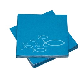 20 Napkins Fish Ichthys 33 x 33 cm Turquoise Light Blue for Communion, Christening or Other Festive Occasions