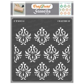 CrafTreat Damask Stencils for Painting on Canvas - 6x6 Inches - Reusable Art Stencil for Rangoli, Home Decor, Wall Art, Furniture, Room Decoration and Journal Scrapbook Supplies - Art & Craft Supplies