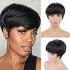 Huarisi Short Layered Pixie Cut Wig with Bangs Human Hair