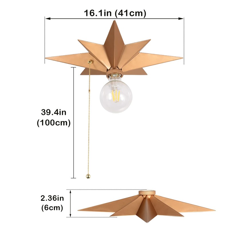 Flush Mount Ceiling Light Fixture with Pull Chain, Brass Star