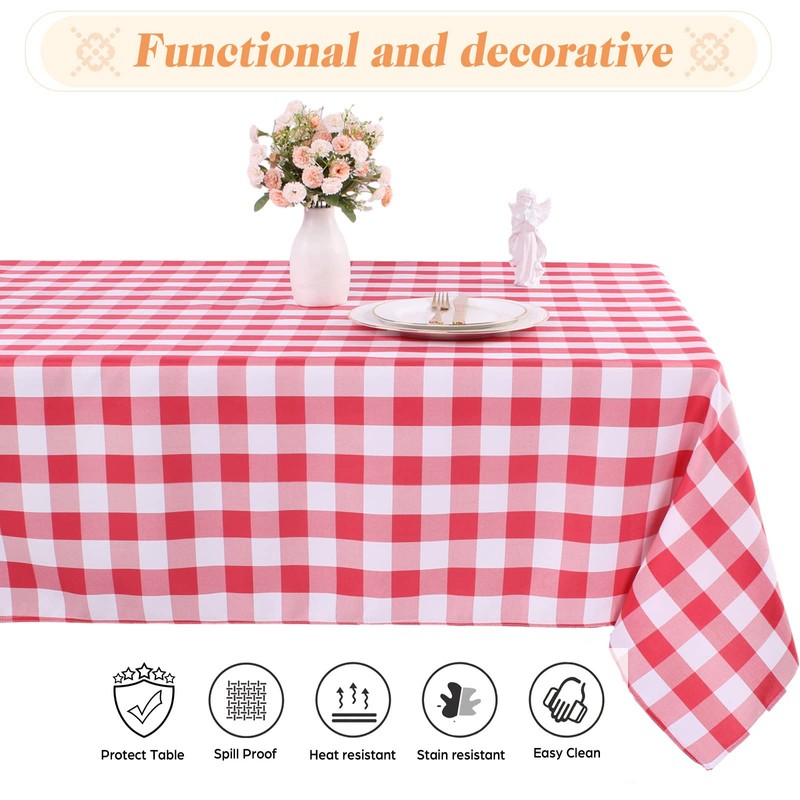 Kesfey Red Gingham Tablecloths Polyester 140x140cm,Square Checkered Tablecloth Spillproof and