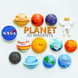 13PCS Space Magnet Set - 3D Solar System Planet Toys with Sun, 8 Planets, Moon, Pluto, Astronaut - Strong Magnets for Fridge, Lockers & Kid's Room Decor - Gift Box Included