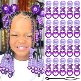 VENOFEN 60PCS Purple Braids Beads 3 Styles Dreadlock Bead Accessories Cute Hair Jewelry AB Round Hair Beads Decoration Heart Shape Loc Beads for Kids Girls