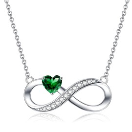 CERSLIMO Infinity Sign Chain 925 Silver Necklace Infinity Heart Green Zirconia Jewellery Gifts Mother's Day Birthday Christmas Valentine's Day Christmas Day for Girlfriend Girls Mum, Cubic Zirconia
