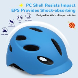 Kids/Youth Bike Helmet for Boys Girls and Teens, Adjustable and Multi-Sport for Bicycle, Kick Scooter, Skateboard, Roller/Inline Skate (Blue)