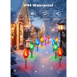 Minetom 2 Pack Super Jumbo Christmas String Lights or Pathway Marker Lights, Outdoor Xmas Decorations, 11Ft 5 LED Jumbo C9 Hanging Light Waterproof Lawn Dec for Holiday Home Tree Roof Yard, Multicolor