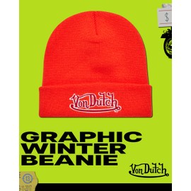 Von Dutch Women's Beanie - Soft Classic Cuffed Skull Cap with Embroidered Logo - Cozy Knitted Winter Beanie Hat for Women, Size OneSize, Orange