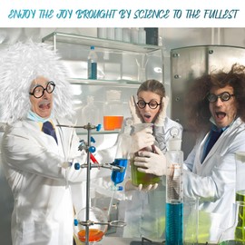 XonyiCos Adult Mad Scientist 8 Pcs Set 100th Day of School Wig White Lab Coat Albert Einstein Costume for Mens (2XL)