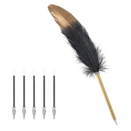 1 Piece Nib with 5 Refills, Golden Ballpoint Pen, Calligraphy Pens, Drawing Nib, School Supplies, Calligraphy Nib for Writing, Vintage Quill Pen with Black Nib