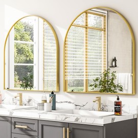 WISSMIELS Arched Wall Mirror - 31"X 33" Arched Bathroom Mirror Gold Bathroom Mirrors for Over Sink for Bedroom Living Room