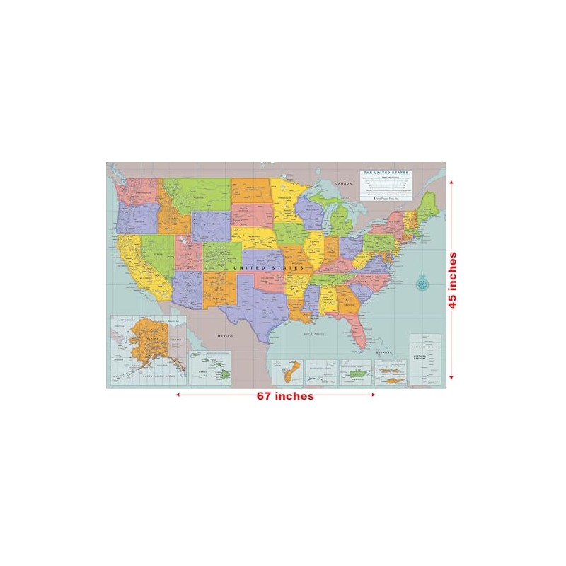 Extra-large USA Laminated Wall Map - 45'' high x 67''