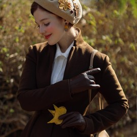 Harssidanzar Women's Leather Gloves Winter Warm Cashmere Lining Touchscreen Vintage Finished GL017EU, rich