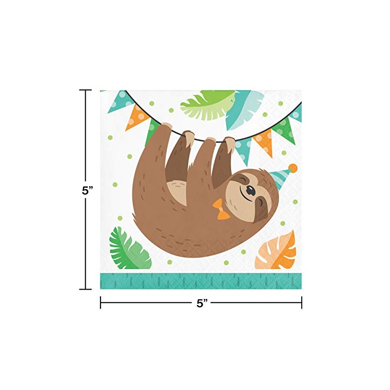 Creative Converting Sloth Party Beverage Napkins, 16 ct, Multicolor, 5"