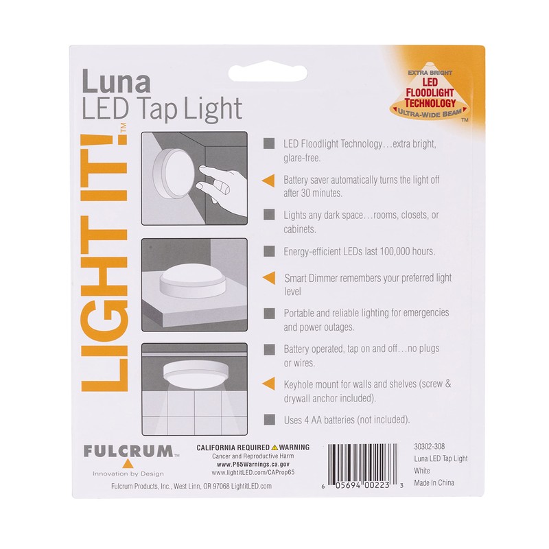 LIGHT IT! by Fulcrum, 30302-308 Luna LED Tap Light, White,