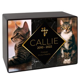 Custom Pet Keepsake Urns for Cats, Wooden Box for Pet Ashes with Photo for Your Beloved Pets, Pet Cremation Urns as Sympathy Gifts for Pet Lovers - Small, 6" x 4" x 2.75" Pet Urn (Callie)