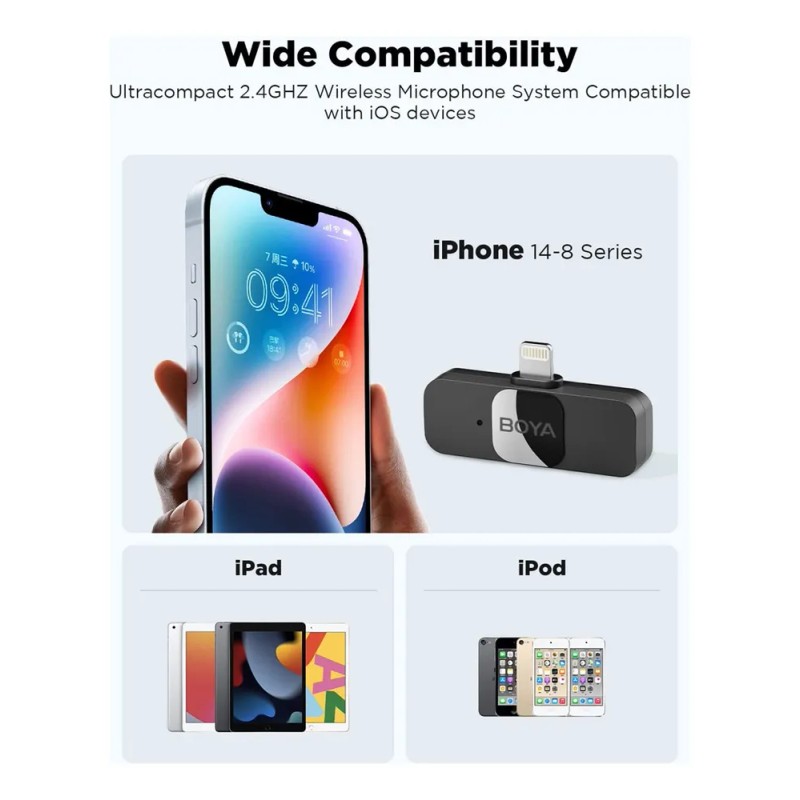 Sistema de micrófono inalámbrico Boya BY-v2 para iOS 2.4G con