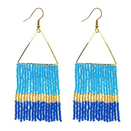 Kaseakia Beaded Tassel Earrings for Women, Big Statement Handmade Long Beaded Dangle Earrings, Boho Bohemian Large Native Seed Bead Earrings (Blue B)