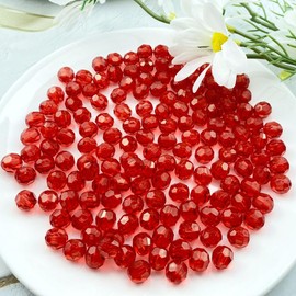 LIMAOLLY 800pcs 6mm Acrylic Round Faceted Beads Colorful Crystal Plastic Spacer Beads Loose Beads for DIY Craft Making Necklace Bracelet Earring Wind Chimes(Red)