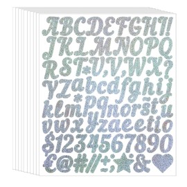 1 Inch Silver Letter Stickers, 10 Sheets 880 Pcs Glitter Alphabet Number Decals, Waterproof Self Adhesive Vinyl Letters for Gift Cards, Mailbox, Scrapbooking, Wedding, Birthday Party, Bulletin Board