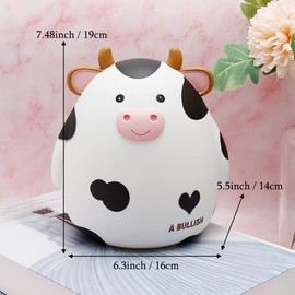 H&W Cow Piggy Bank, M Size, Unbreakable Coin Box for Kids, Cute Animal Money Bank Birthday for Boys Girls,Coin Saving Boxes (White)