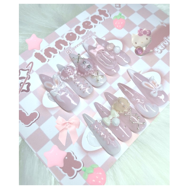 Pink Bunny Bunny Handmade Nail Tips - Square / 핑크바니바니