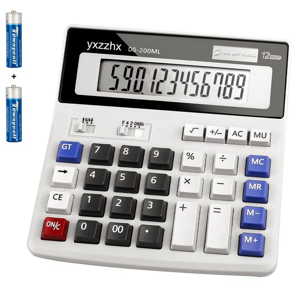 Desk Calculator 12 Digit Extra Large 4.3-Inch LCD Display, Two