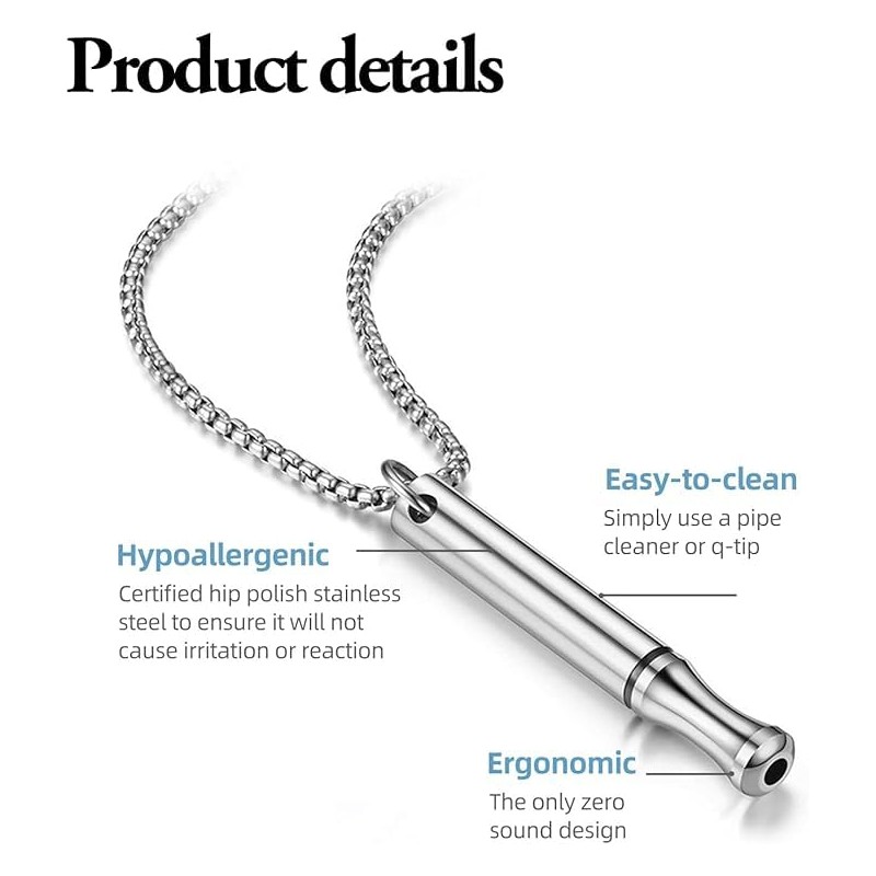 ALLGAYER 2pcs Breathing Necklace, Anxiety Necklace, Portable Stainless Steel Whistle