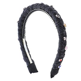 Girls Braided Headband With Colorful Gemstones and Teeth - Dark Grey