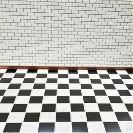 Unbranded Dollhouse Marble Tile Floor Black & White Semi-Gloss Card 1 1/16" Squares