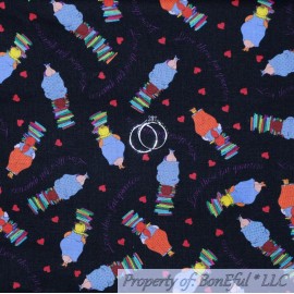 Print Concepts BonEful FABRIC FQ Cotton Quilt VTG Black Red Heart Cloth Material Sewing Lady US