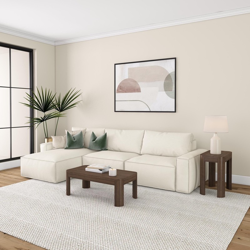 Plank+Beam Small Modern Rounded Coffee Table, 40 Inch, Solid Wood