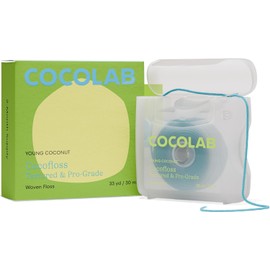 Cocolab Woven Dental Floss, Dentist-Designed Oral Care, Coconut Scent, Waxed, Expanding, Vegan, Kid-Friendly String Floss with Coconut Oil, 1 Spool (33 yd)