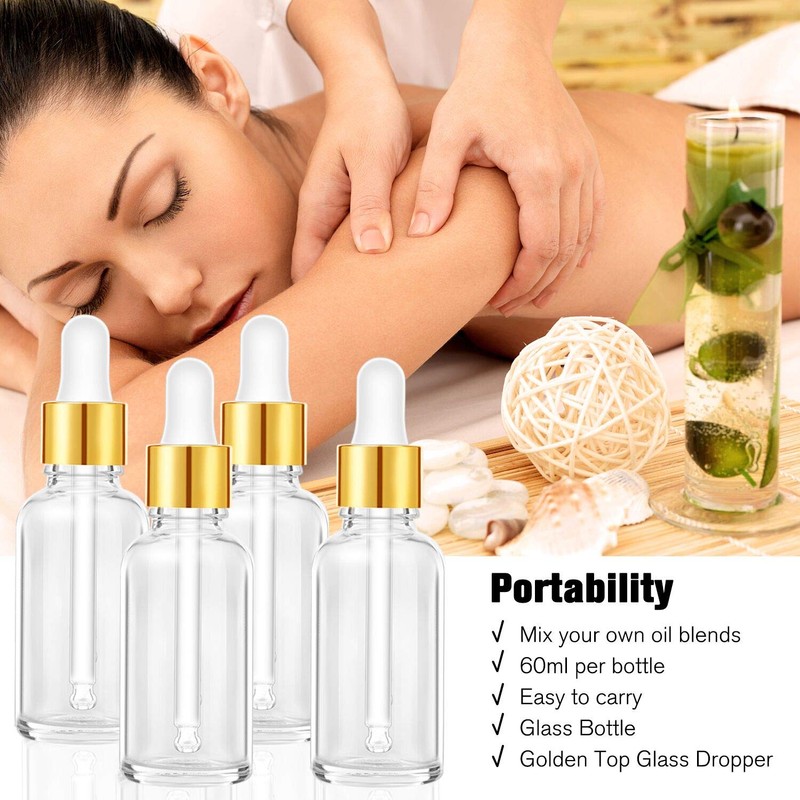 PrettyCare 2 oz Dropper Bottles, 4 Pack Clear Glass Bottles