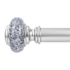 Silver Curtain Rods for Windows 48 to 84 Inch, Decorative Vintage Crystal 1'' Diameter Curtain Rod with Silver Foil Finials, Adjustable Heavy Duty Easy Install Drapery Pole for Farmhouse, Bedroom